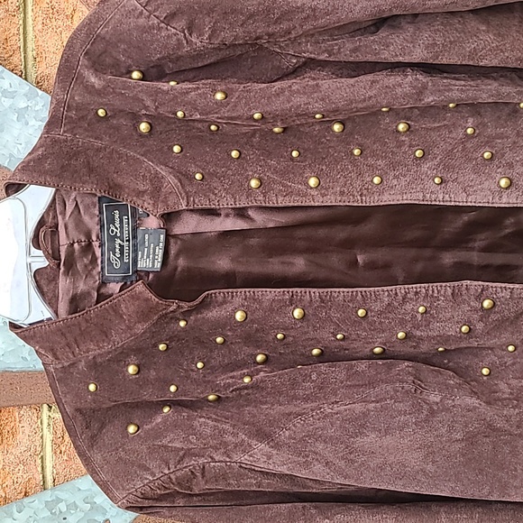 Terry Lewis Leather Jacket Brown Gold Studs Ladies sz 1X - Picture 2 of 7